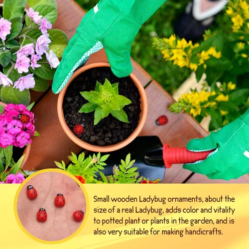 Vista 3 de Hoedia 200 adornos de mariquitas de madera para manualidades, Bumble autoadhesivo para decoración del hogar, pequeños adornos de mariquita