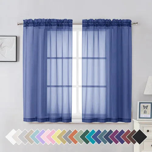 Vista 104 de Aiyufeng 2 paneles de cenefa transparente negra de 14 pulgadas de largo, cortinas cortas negras transparentes para dormitorio, cortinas de cocina