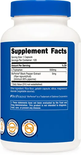 Vista 5 de Nutricost L-triptófano 500 mg, 120 cápsulas (2 botellas)