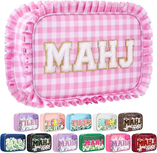 Vista 16 de Bolsa Mahjong American Mahjong Case impermeable, marrón tartán, Mahj Tartán marrón