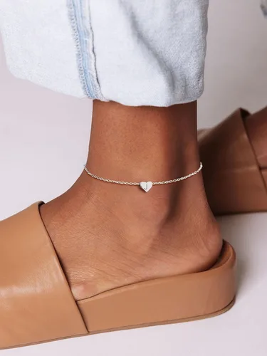 Vista 2 de ChicSilver Tobilleras de plata de ley 925 con iniciales para mujer, delicada pulsera de tobillo de corazón de playa, joyería de pie ajustable