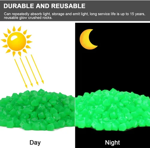 Vista 3 de 600 piedras decorativas que brillan en la oscuridad, piedras luminosas de jardín que brillan con luz y energía solar para decoración al aire libre