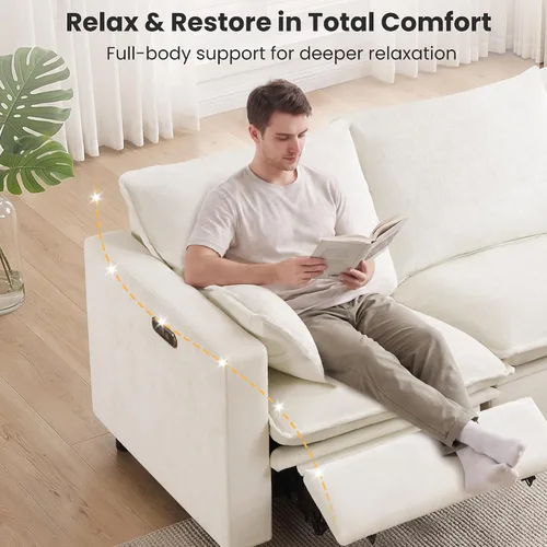 Vista 5 de GUEAPY Sofá reclinable eléctrico, sofá biplaza Cloud Couch, sofás seccionales reclinables color crema de gran tamaño, moderno sofá reclinable
