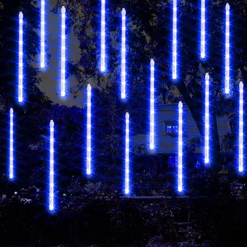 Vista 7 de FUNPENY Luces de Lluvia de Meteoros, 864 Luces LED de Navidad Luces de Carámbanos Nieve Cayendo Luces de Navidad para Exteriores Luces de Gotas