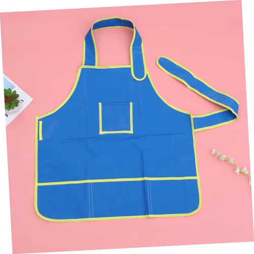 Vista 8 de OUNONA Delantal de arte para pintar y dibujar de bricolaje azul para edades
