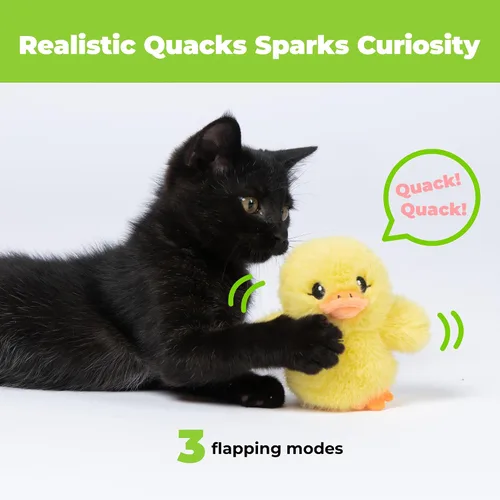 Vista 3 de Catify Best Pet Supplies - Juguete para gatos de patito, pollo y pájaro, alas activadas por movimiento, chirridos realistas, felpa infundida