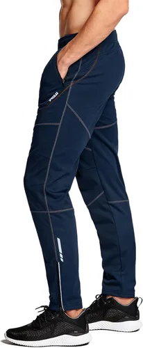 Vista 2 de TSLA Pantalones de ciclismo térmicos a prueba de viento para hombre, pantalones de ciclismo con forro polar, pantalones de ciclismo para exteriores