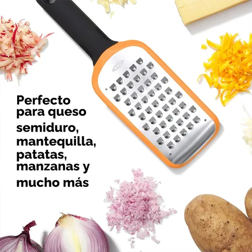 Vista 6 de OXO Good Grips - Rallador grueso grabado, color naranja Rallador de cocina grueso, dientes afilados, mango antideslizante, queso duro, verduras