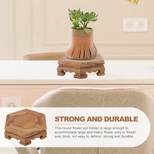 Vista 4 de DECHOUS Soporte de exhibición de taburete de madera, soporte hexagonal para plantas de madera, pequeño soporte rústico para flores, pedestal