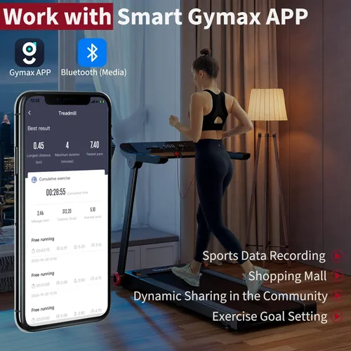Vista 5 de Goplus Cinta de correr plegable de 3.75 HP, caminadora independiente Superfit con aplicación, 12 programas preestablecidos, pantalla LCD, monitor