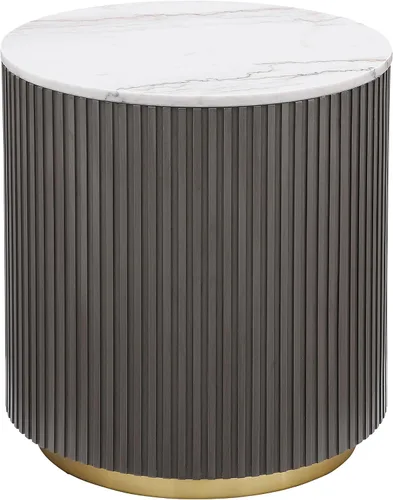 Vista 6 de kevinplus ø22'' Marble Top Side Table Round Circle Fluted End Table for Living Room, Modern Luxurious Wood Frame & Brushed Gold Metal Base, No