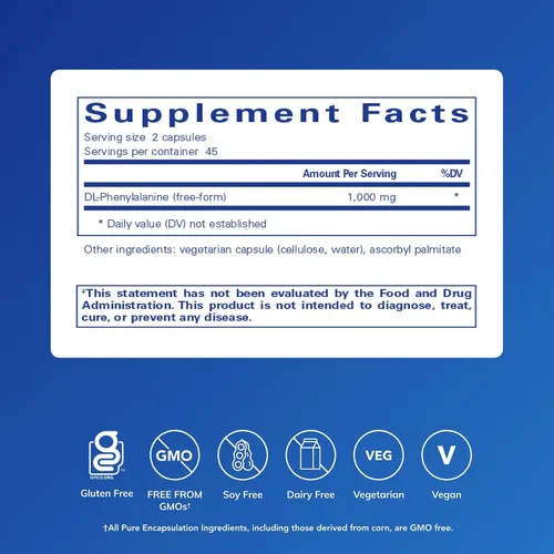 Vista 2 de Pure Encapsulations DL-fenilalanina Suplemento de aminoácidos para memoria y enfoque, articulaciones, músculos y apoyo cognitivo* 90 cápsulas