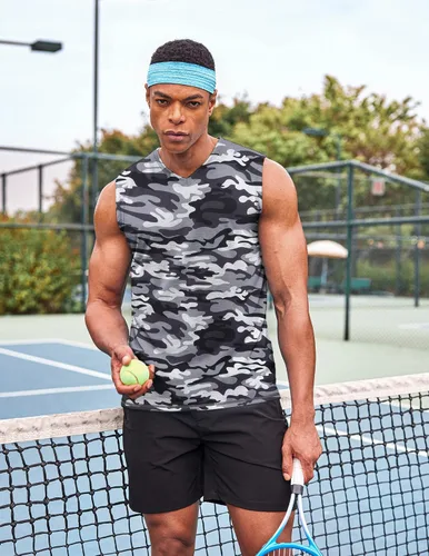 Vista 2 de COOFANDY Paquete de 3 camisetas sin mangas de entrenamiento para hombre, camisetas sin mangas para gimnasio, cuello en V, culturismo, camiseta