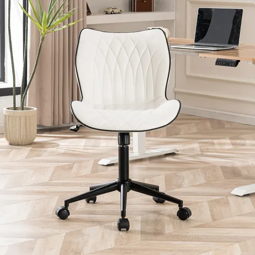 Vista 16 de YOUNUOKE - Silla de escritorio sin brazos con ruedas, sillas de oficina en casa, color verde aguacate PU Leather Comfy Task Chair with Wheels