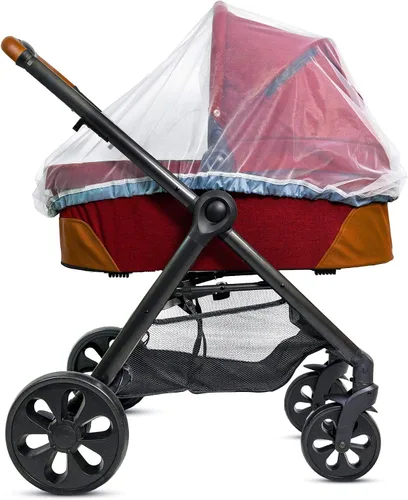 Vista 5 de Mosquitera de bebé para cochecito, portabebés y moisés – Cordón elástico para una red de ajuste cómodo – Red de insectos para correr, asiento