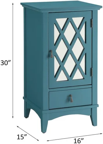 Vista 3 de Acme Mesa decorativa de madera Ceara con cajón de almacenamiento y puerta de cristal en color verde azulado