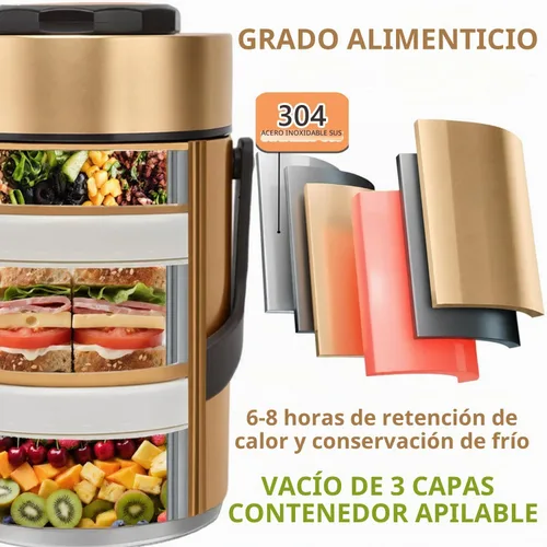 Vista 3 de Juego de recipientes de alimentos aislados al vacío de 67 onzas con 3 Dorado