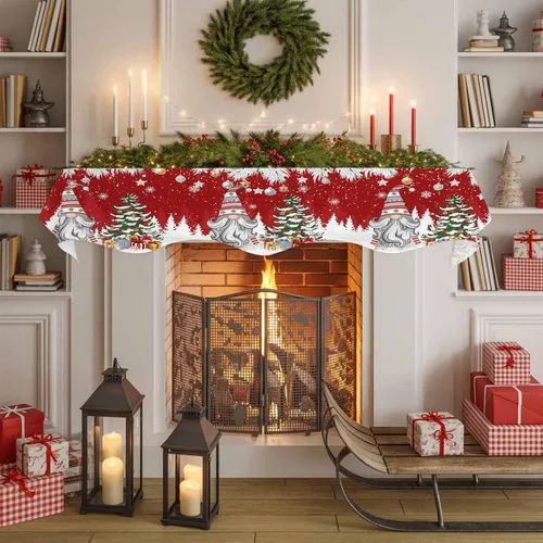 Vista 6 de Bufanda roja de gnomos de Navidad, decoración de chimenea para sala de estar, bolas de árbol de Navidad, copo de nieve de invierno, chimenea