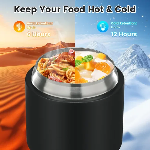 Vista 2 de Tarro de comida aislado 2 en 1 con un recipiente para aperitivos, termo de sopa para niños de 15 onzas para comida caliente con asa y cuchara, a