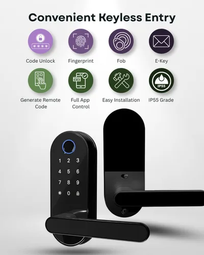 Vista 4 de Cerradura inteligente digital de huellas dactilares sin llave con mango y teclado: cerradura electrónica/eléctrica con código, control