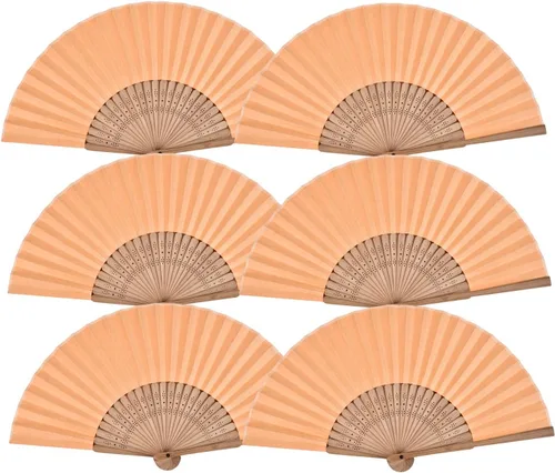 Vista 5 de 6 abanicos de mano plegables de tela de bambú con patrón impreso de mano, regalo de boda, fiesta, hogar, oficina, decoración de bricolaje
