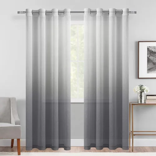 Vista 30 de DWCN Cortinas Transparentes Ombré - Cortinas de Lino Sintético con Gradiente Semi Voile con Ojales en la Parte Superior para Dormitorio y Sala