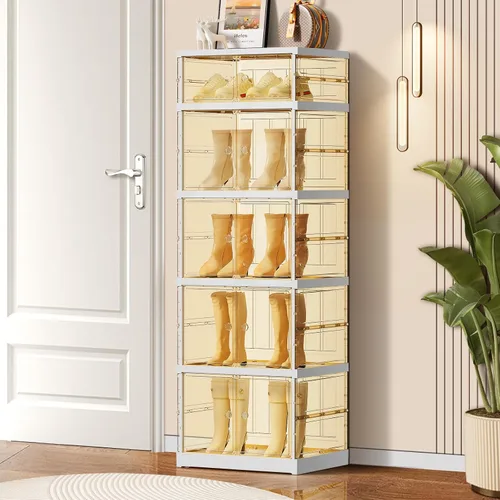 Vista 12 de CIMLORD Zapatero plegable de 3 niveles para armario y entrada, 3 a 6 pares, organizador de cajas de almacenamiento de zapatos transparentes