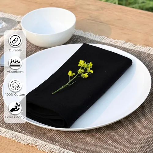 Vista 2 de Ramanta Home Juego de 12 Servilletas de Cena de Algodón Negro Servilletas de Tela 100% Algodón de 18x18 Pulgadas Servilletas de Mesa de Tela
