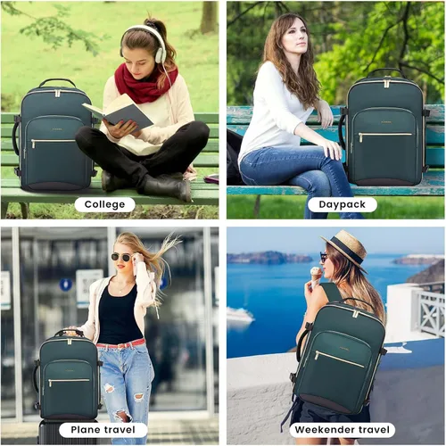 Vista 8 de LOVEVOOK Mochila de viaje grande de 40L para mujeres y hombres, mochila de transporte de 17 pulgadas para viajar en avión, bolsa de viaje