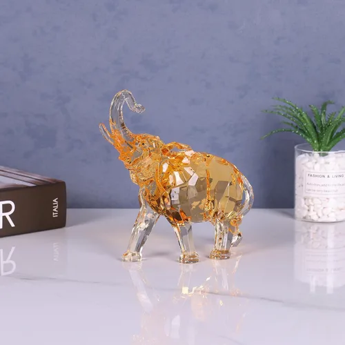 Vista 8 de Figuras de elefante acrílico transparente con acabado de cristal, estatuas africanas de alta gama para decoración del hogar, elefante con tronco