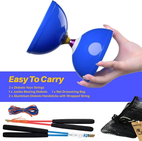 Vista 7 de MAGICYOYO Pro Triple Bearing Diabolo Tamaño mediano 5" Azul. Juguete Yoyo chino Diabolo de alto rendimiento con 2 pares de palos de carbono + 2