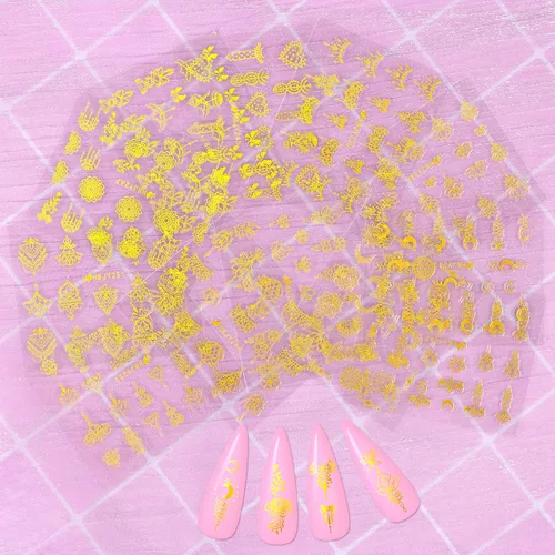 Vista 7 de KISSBUTY 24 calcomanías para arte de uñas de universo, flores doradas, estrellas, constelación de luna