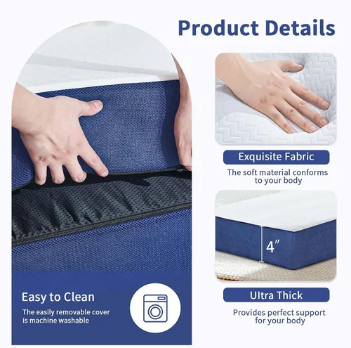 Vista 5 de Cymula - Colchón plegable Twin, cubrecolchón de espuma viscoelástica de triple pliegue de 4 pulgadas, plegable, con funda transpirable y lavable