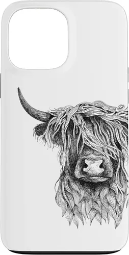 Vista 23 de iPhone 16 Highland Cow - Hand Drawn Illustration Case