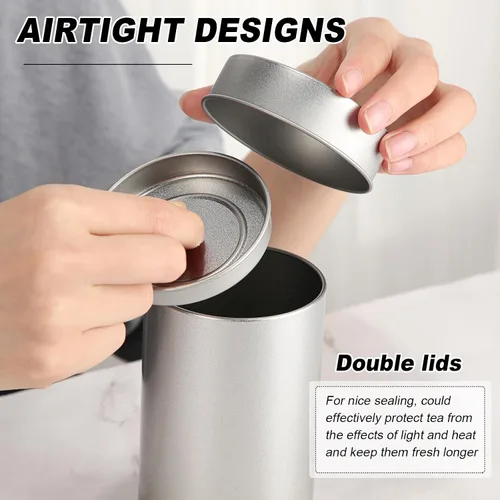 Vista 5 de Zopeal 3 Pack Tea Tin Canister with Airtight Double Lids 12 oz Can Box Canister for Loose Leaf Tea Storage Bag Container Portable Small Kitchen for