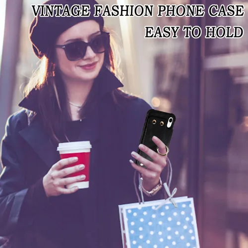 Vista 6 de Funda tipo cartera compatible con iPhone XR/10R con tarjetero de crédito, funda protectora de cuero a prueba de golpes compatible con anillo