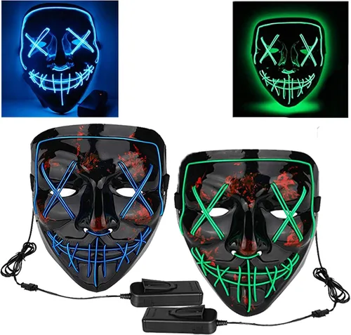 Vista 2 de HORHEAR Máscara de Halloween con luz LED paquete de 2 máscaras de sonrisa aterradora para mujeres y hombres disfraz de cosplay rave fiesta festival