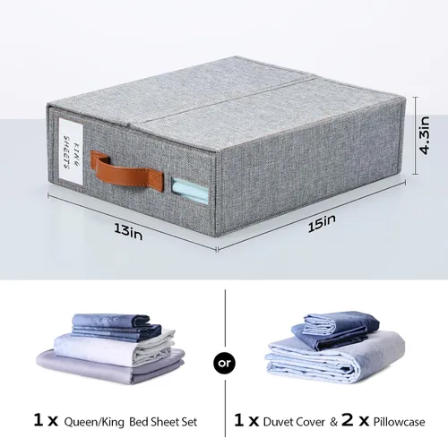 Vista 5 de Yecaye Paquete de 4 Organizadores de Sábanas, Organizadores de Armario de Ropa Blanca Plegables y Almacenamiento (Tamaño Queen y King) con Ventana