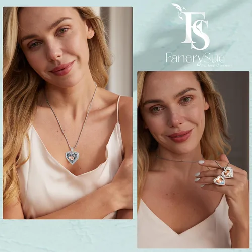 Vista 2 de Fanery Sue Heart Locket Necklace that Holds Pictures, Lockets Necklaces Customize Photo Pendant Picture Jewelry for Women