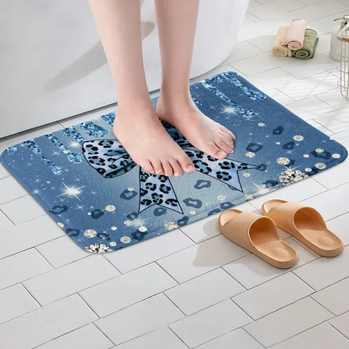 Vista 4 de Feelyou Alfombras de baño con lazo coquette de 16 x 24 pulgadas, tapetes de baño Leopared con lazos para niños, adolescentes y adultos con purpurina