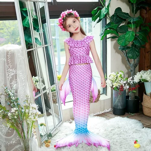 Vista 3 de Traje de baño de cola de sirena para niñas, 3 piezas