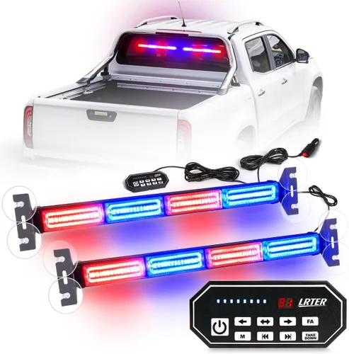 Vista 11 de Barra de luces estroboscópicas de advertencia intermitentes de emergencia de 2 x 17.7 pulgadas con controlador de pantalla digital, 20 patrones