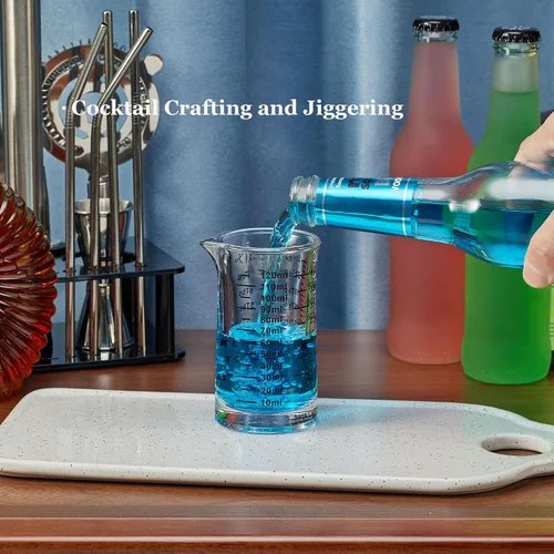 Vista 6 de Ackers - Vaso medidor de vidrio de 4 onzas, vaso de chupito de borosilicato con boquilla en forma de V (paquete de 2)