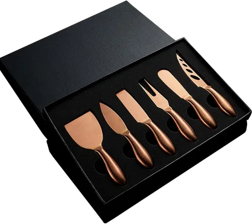 Vista 8 de Cuchillo de queso premium de 6 piezas, colección de cuchillos de queso de acero inoxidable con cortador de tenedor de queso y cortadores de queso
