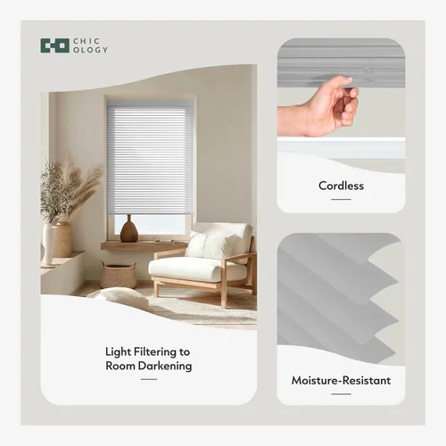 Vista 2 de CHICOLOGY - Minipersianas para ventanas interiores – 12 pulgadas de ancho x 36 pulgadas de alto, persianas horizontales de vinilo gris Sin cuerdas