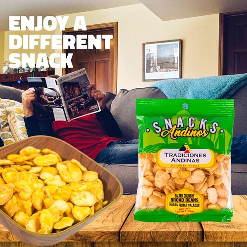 Vista 6 de Tradiciones Andinas Habas Snacks Crujientes Salados 4.59 oz - Habas Snacks Crujientes y Salados, Productos Peruanos, Habas Crujientes y Saladitos