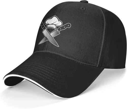 Vista 2 de NVJUI JUFOPL Gorro de chef con diseño de calavera para hombre, con cuchillos divertidos