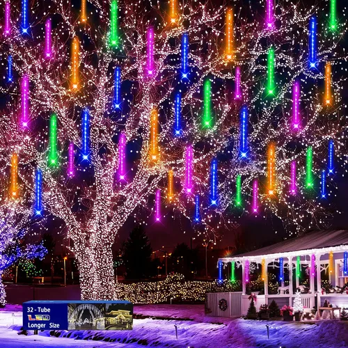 Vista 7 de Decoración de Navidad al aire libre, 32 tubos de luces de lluvia de meteoritos para exteriores e interiores, luces en cascada de carámbano de nieve
