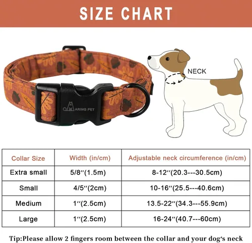 Vista 5 de Aring Pet Collar de algodón, ligero y ajustable, con hebilla de liberación rápida, para perros pequeños, medianos y grandes, otoño, naranja