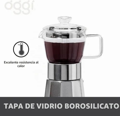 Vista 2 de [Usado] Oggi Cafetera de café expreso para estufa, cafetera italiana de vidrio borosilicato de 4 tazas (4 onzas)